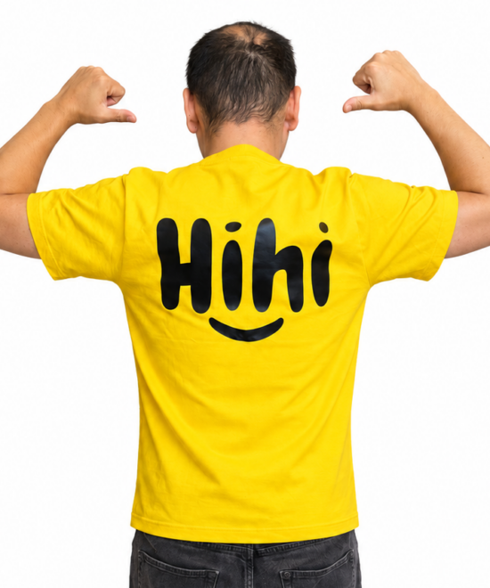 Tričko „Hihi“ unisex – žlté / čierne – Obrázok 4